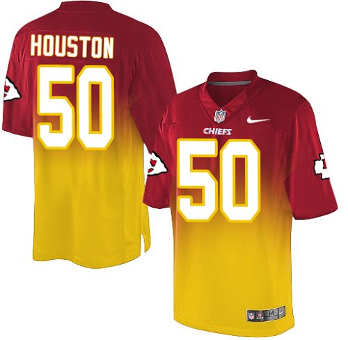 Men's Elite Justin Houston Nike Jersey Red/Gold - #50 Fadeaway NFL Kansas City Chiefs